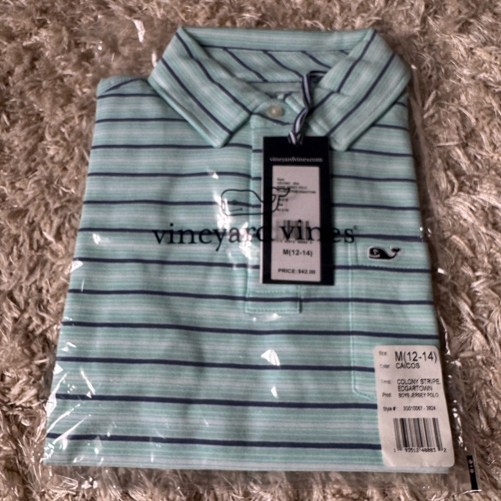 Vineyard Vines Kids Green and White Striped Shirt